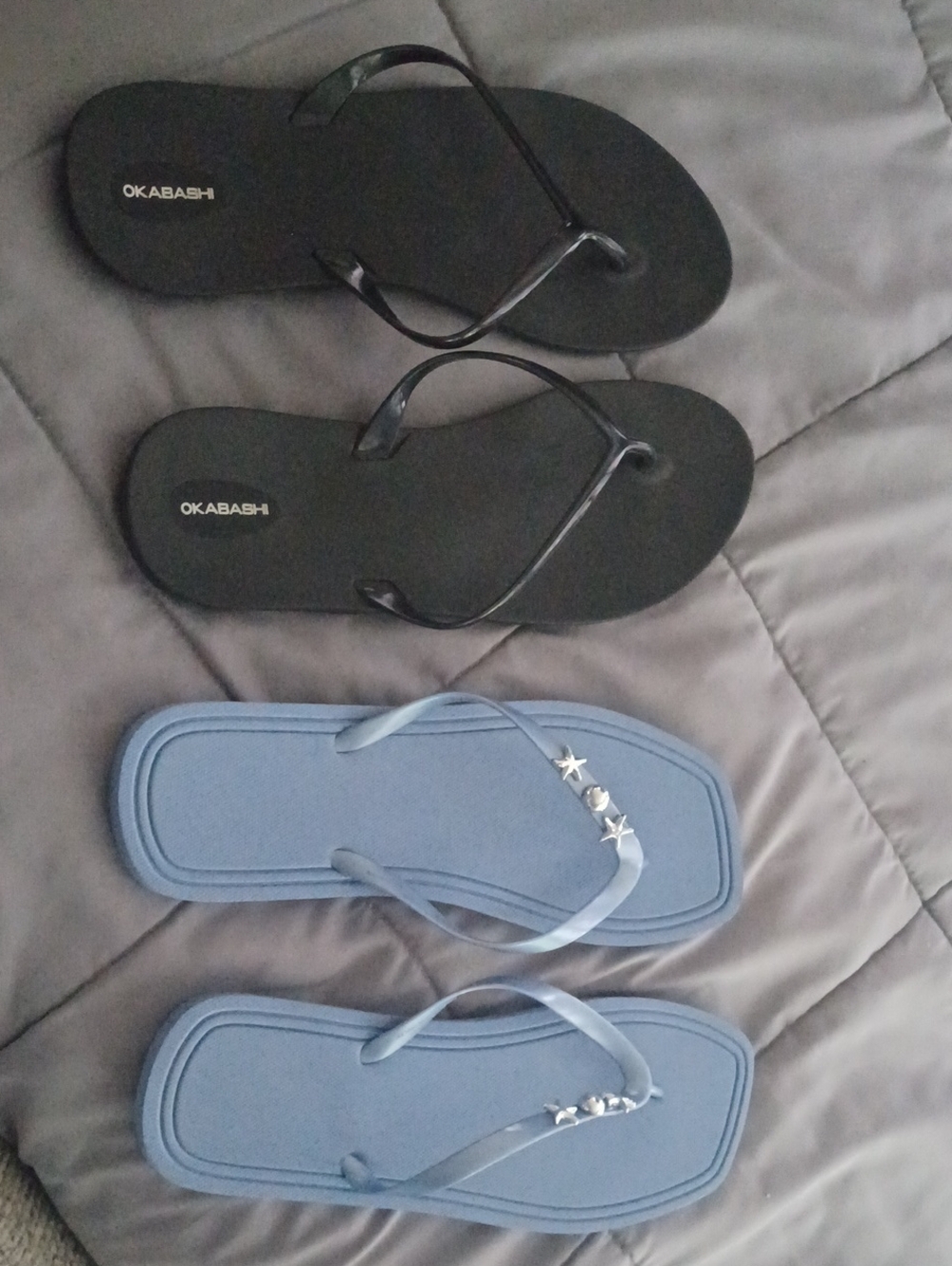 Okabashi Women's Black Flip Flops & Light Blue Star-Embellished Sandals